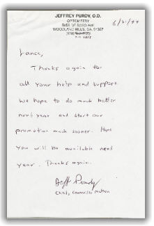 6/21/94 - thanks again for all your help and support. We hope to do much better next year and start our promotion much sooner. Hope you will be available next year.